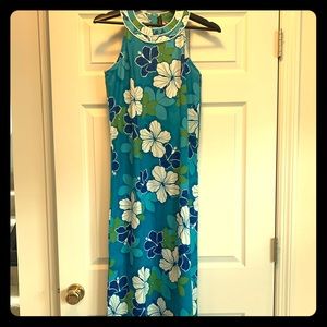 Blue Hawaii Long Dress Small/Med. Hibiscus
